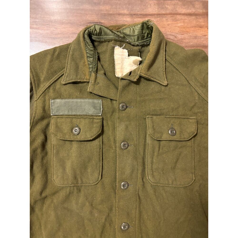 Vintage US Army Shirt Mens Medium Cold Weather Field Wool Olive Green 70s - Picture 3 of 12